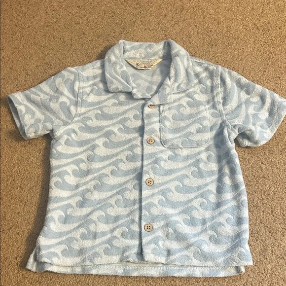 Faherty Kids Light Blue Wave Terry Button-Down Shirt - Picture 1 of 3